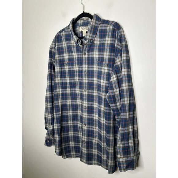 Duluth Trading Cobalt Blue & White Plaid Button Up Flannel Shirt Mens Size XL - Picture 2 of 9